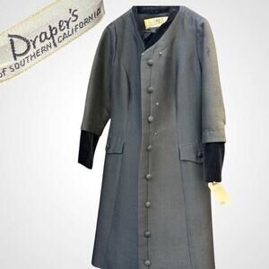 Vintage 1960s Velvet Trim Mod Coat Button Front Duster Jacket XSmall Drapers